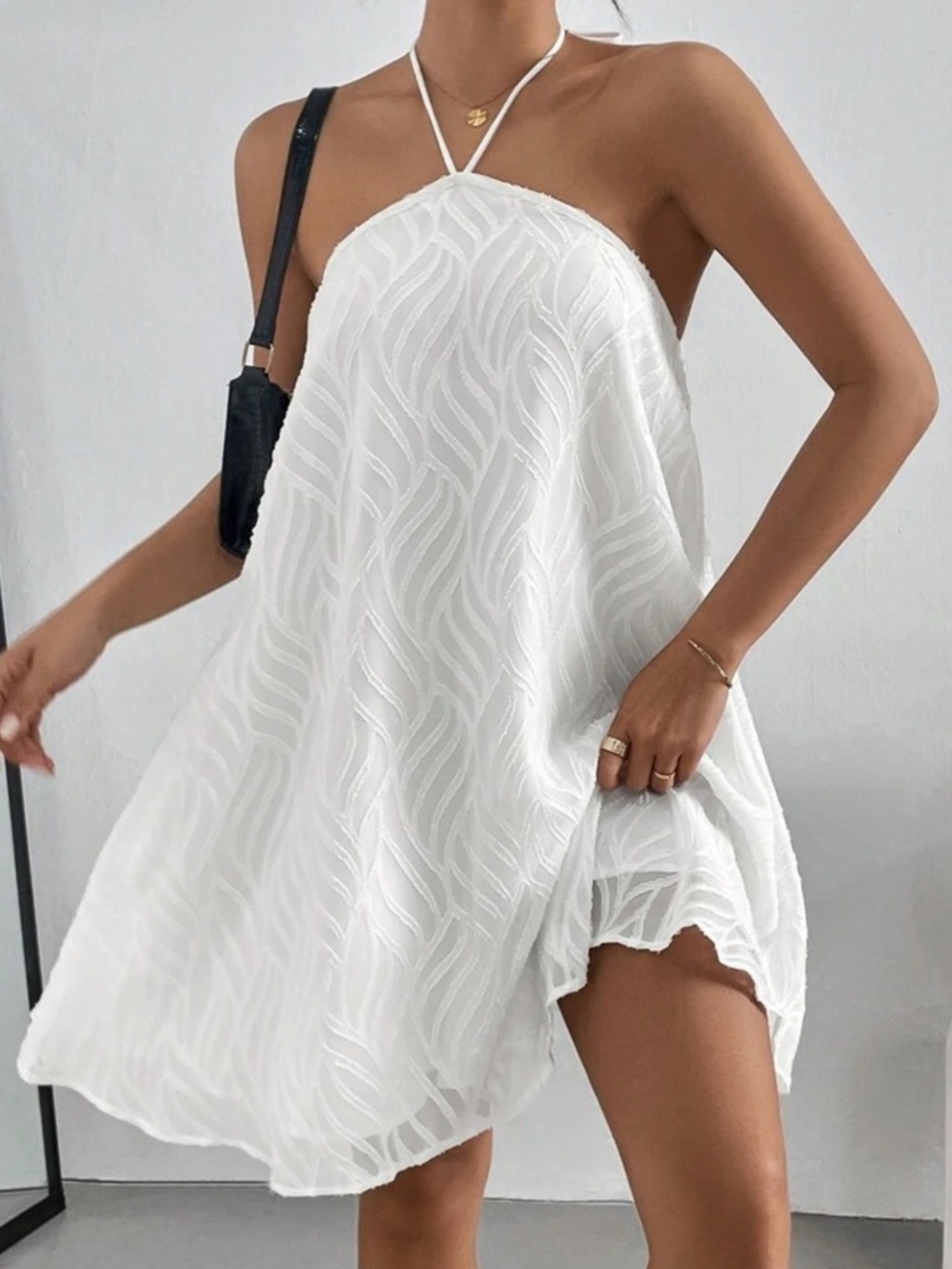 White Textured Halter Summer Dress